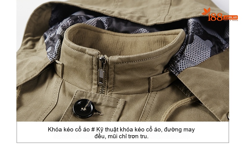 Áo Khoác Gió Nam Dáng Dài Vừa Vặn Có Mũ Trùm Đầu Phong Cách Casual Màu Be, Nâu, Xanh Lá, Đen chi tiết 24