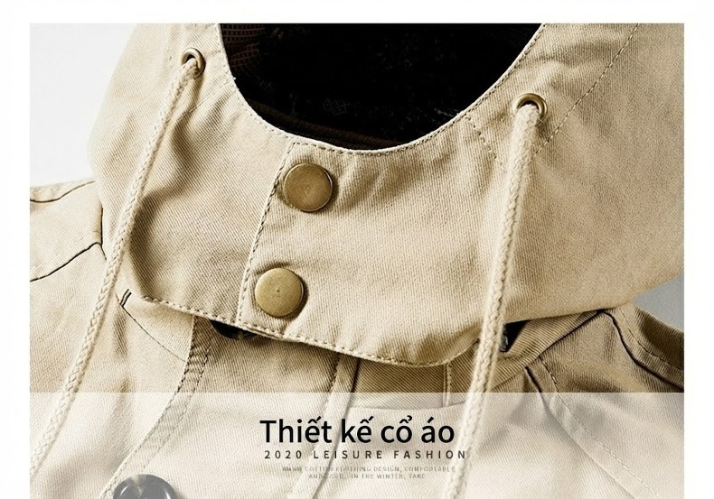 Áo Khoác Gió Nam Cotton Dáng Dài Vừa Thân Rộng Có Mũ Trùm Đầu Thu Đông Màu Đen, Be, Nâu, Xanh... chi tiết 24