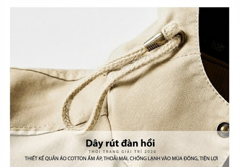 Áo Khoác Gió Nam Cotton Dáng Dài Vừa Thân Rộng Có Mũ Trùm Đầu Thu Đông Màu Đen, Be, Nâu, Xanh... chi tiết 22