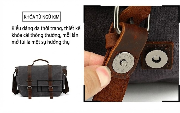 Túi Đeo Chéo Máy Ảnh Vải Canvas Phong Cách Âu Mỹ Chống Nước Màu Đen, Xám, Nâu, Xanh... chi tiết 10