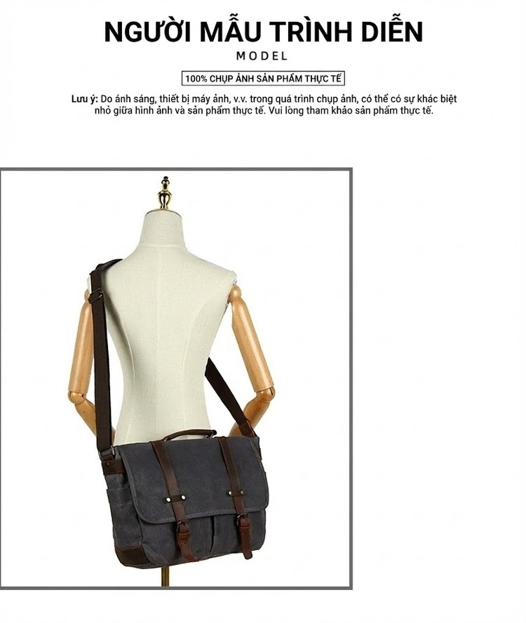 Túi Đeo Chéo Máy Ảnh Vải Canvas Phong Cách Âu Mỹ Chống Nước Màu Đen, Xám, Nâu, Xanh... chi tiết 7