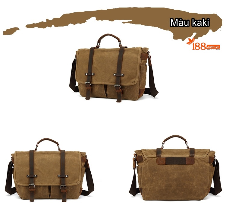 Túi Đeo Chéo Máy Ảnh Vải Canvas Phong Cách Âu Mỹ Chống Nước Màu Đen, Xám, Nâu, Xanh... chi tiết 4