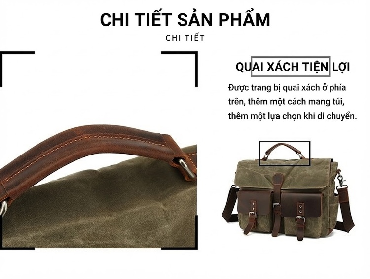 Túi Đeo Chéo Nam Vải Canvas Phối Da Mờ Đựng Laptop Công Sở Du Lịch chi tiết 10
