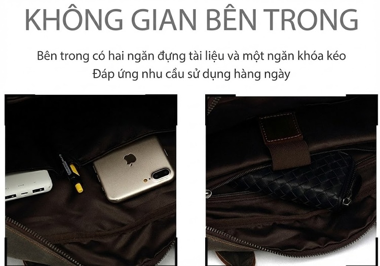 Túi Đeo Chéo Nam Vải Canvas Phối Da Mờ Đựng Laptop Công Sở Du Lịch chi tiết 14
