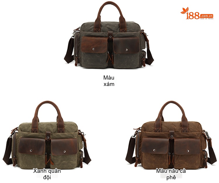 Túi Đeo Vai Nam Công Sở Vải Canvas Phối Da Thật chi tiết 6