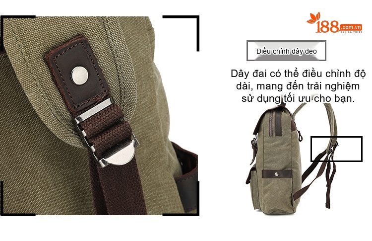 Balo Du Lịch Vải Canvas Chống Thấm Nước Da Bò Ngăn Laptop Màu Xám, Xanh, Nâu, Be chi tiết 11