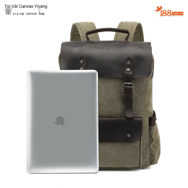 Balo Du Lịch Vải Canvas Chống Thấm Nước Da Bò Ngăn Laptop Màu Xám, Xanh, Nâu, Be