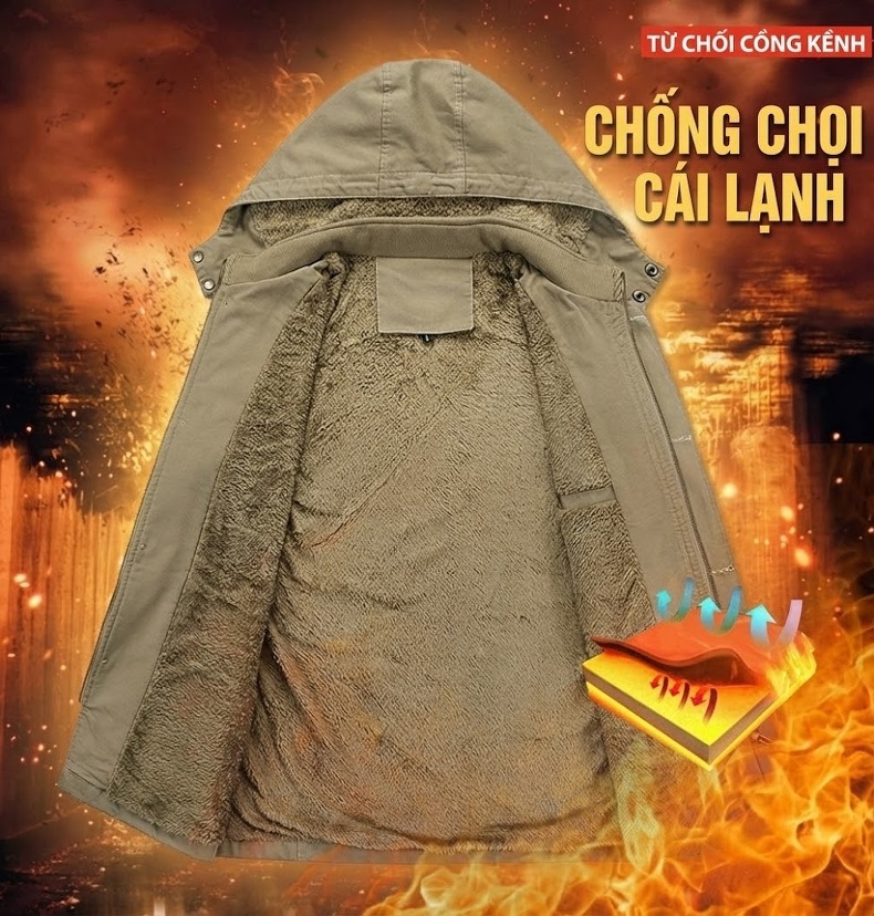 Áo Khoác Gió Nam Dáng Dài Lót Lông Cừu Non Dày Dặn Có Mũ Trùm Đầu Màu Be, Đen, Nâu, Xanh... chi tiết 11