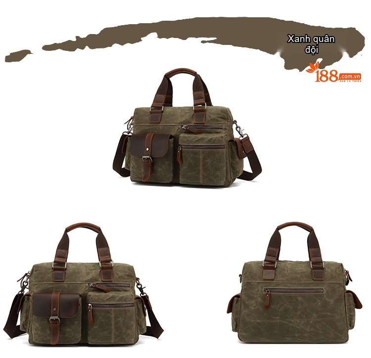 Túi Đựng Tài Liệu Nam Vải Canvas Phối Da Mờ Đeo Chéo Đựng Laptop Màu Nâu, Xanh Rêu chi tiết 9
