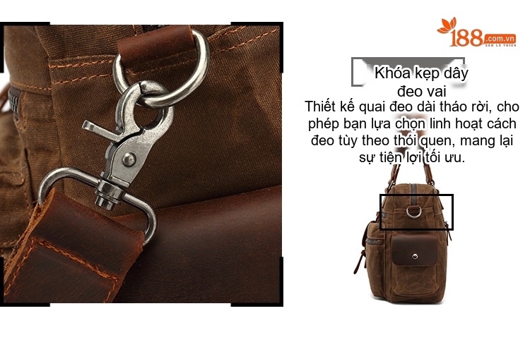 Túi Đựng Tài Liệu Nam Vải Canvas Phối Da Mờ Đeo Chéo Đựng Laptop Màu Nâu, Xanh Rêu chi tiết 12