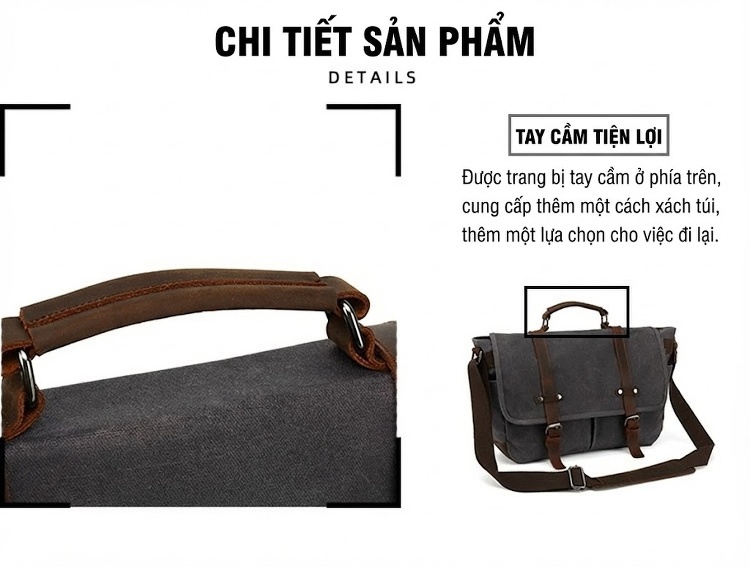 Túi Đeo Chéo Máy Ảnh Vải Canvas Phong Cách Âu Mỹ Chống Nước Màu Đen, Xám, Nâu, Xanh... chi tiết 9