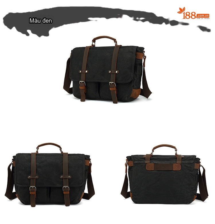 Túi Đeo Chéo Máy Ảnh Vải Canvas Phong Cách Âu Mỹ Chống Nước Màu Đen, Xám, Nâu, Xanh... chi tiết 5