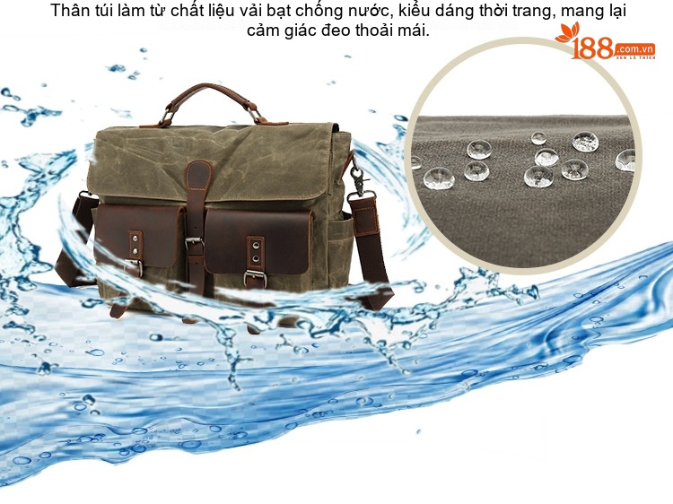 Túi Đeo Chéo Nam Vải Canvas Phối Da Mờ Đựng Laptop Công Sở Du Lịch chi tiết 3