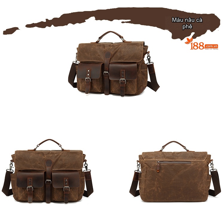 Túi Đeo Chéo Nam Vải Canvas Phối Da Mờ Đựng Laptop Công Sở Du Lịch chi tiết 7