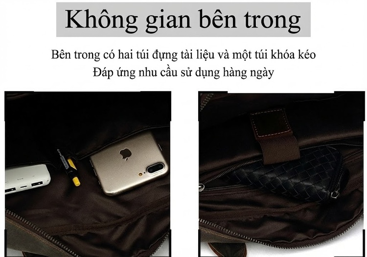 Túi Đeo Vai Nam Công Sở Vải Canvas Phối Da Thật chi tiết 14