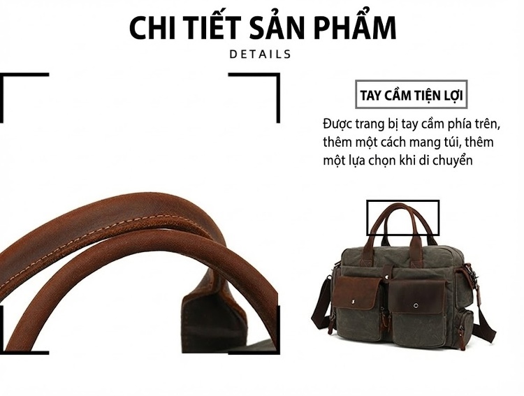 Túi Đeo Vai Nam Công Sở Vải Canvas Phối Da Thật chi tiết 10