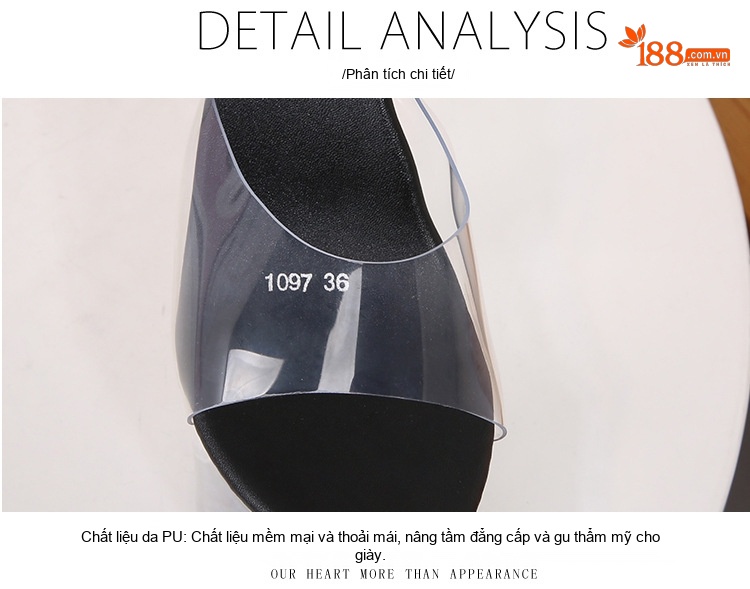 Giày Sandal Cao Gót Nữ Quai Trong Suốt Gót Nhọn Đế Xuồng Gót Cao 17cm Màu Đen, Đỏ, Trắng, Xanh... chi tiết 3