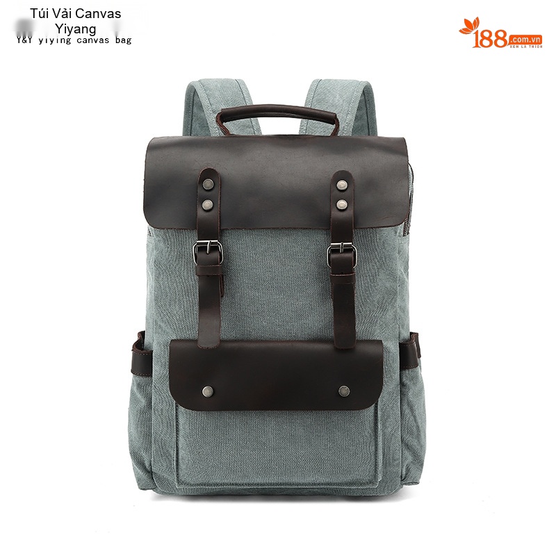 Balo Du Lịch Vải Canvas Chống Thấm Nước Da Bò Ngăn Laptop Màu Xám, Xanh, Nâu, Be