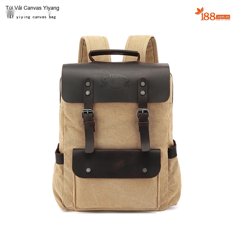 Balo Du Lịch Vải Canvas Chống Thấm Nước Da Bò Ngăn Laptop Màu Xám, Xanh, Nâu, Be