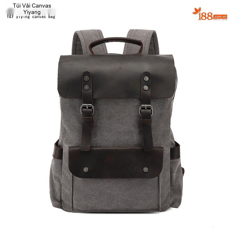 Balo Du Lịch Vải Canvas Chống Thấm Nước Da Bò Ngăn Laptop Màu Xám, Xanh, Nâu, Be