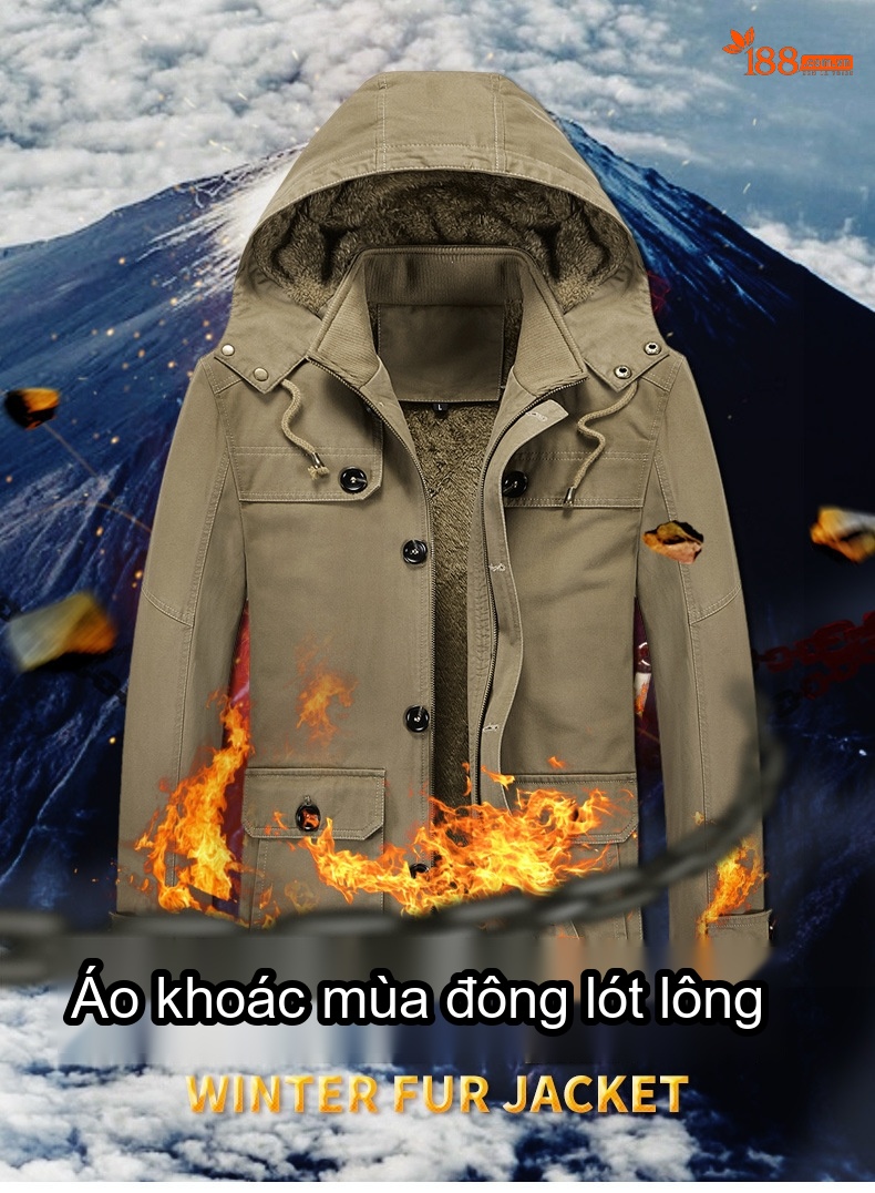 Áo Khoác Gió Nam Dáng Dài Lót Lông Cừu Non Dày Dặn Có Mũ Trùm Đầu Màu Be, Đen, Nâu, Xanh... chi tiết 1