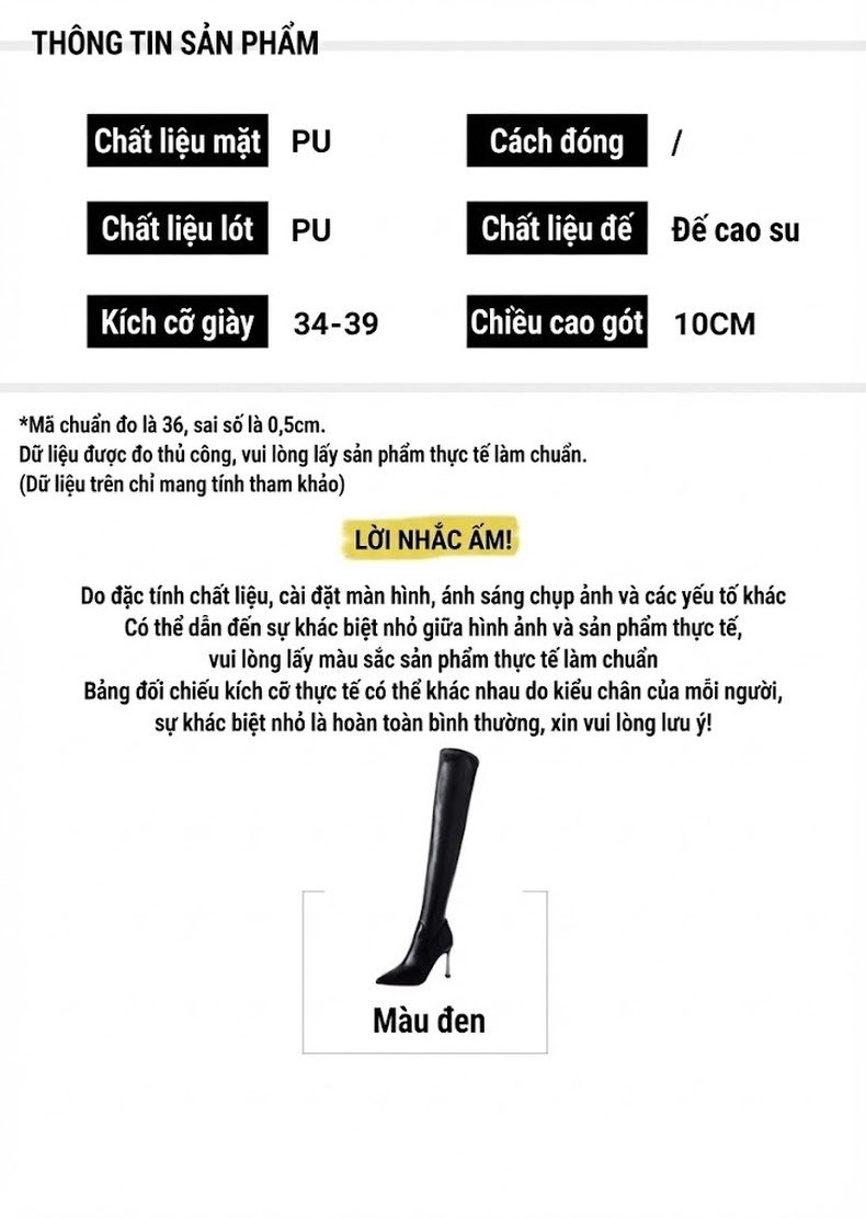 Boot Nữ Da Bóng Cổ Cao Gót Nhọn Chiều Cao Đế Khoảng 8cm Màu Đen chi tiết 10