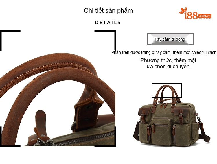 Túi Đựng Tài Liệu Nam Vải Canvas Phối Da Túi Đeo Chéo Đựng Laptop Màu Xanh Rêu, Nâu chi tiết 9