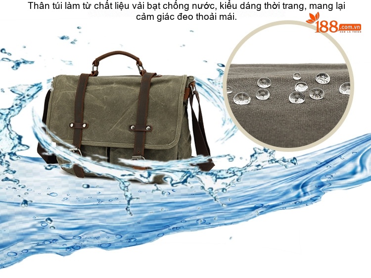 Túi Đeo Chéo Máy Ảnh Vải Canvas Phong Cách Âu Mỹ Chống Nước Màu Đen, Xám, Nâu, Xanh... chi tiết 3
