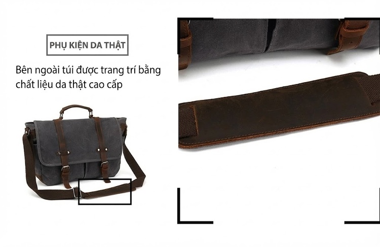 Túi Đeo Chéo Máy Ảnh Vải Canvas Phong Cách Âu Mỹ Chống Nước Màu Đen, Xám, Nâu, Xanh... chi tiết 12
