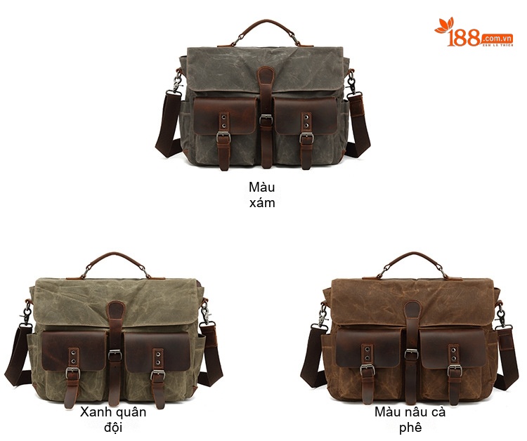Túi Đeo Chéo Nam Vải Canvas Phối Da Mờ Đựng Laptop Công Sở Du Lịch chi tiết 6
