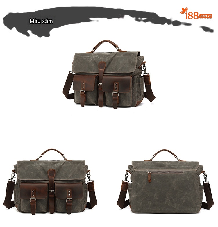 Túi Đeo Chéo Nam Vải Canvas Phối Da Mờ Đựng Laptop Công Sở Du Lịch chi tiết 8
