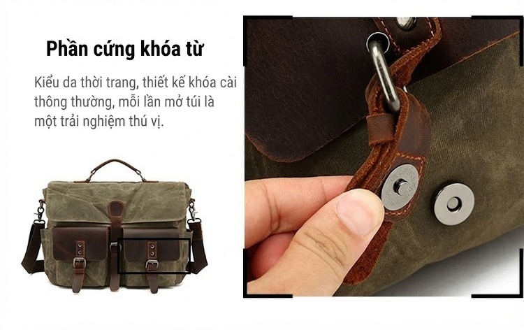 Túi Đeo Chéo Nam Vải Canvas Phối Da Mờ Đựng Laptop Công Sở Du Lịch chi tiết 11