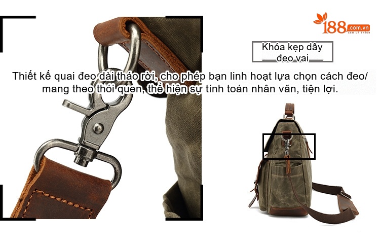 Túi Đeo Chéo Nam Vải Canvas Phối Da Mờ Đựng Laptop Công Sở Du Lịch chi tiết 12