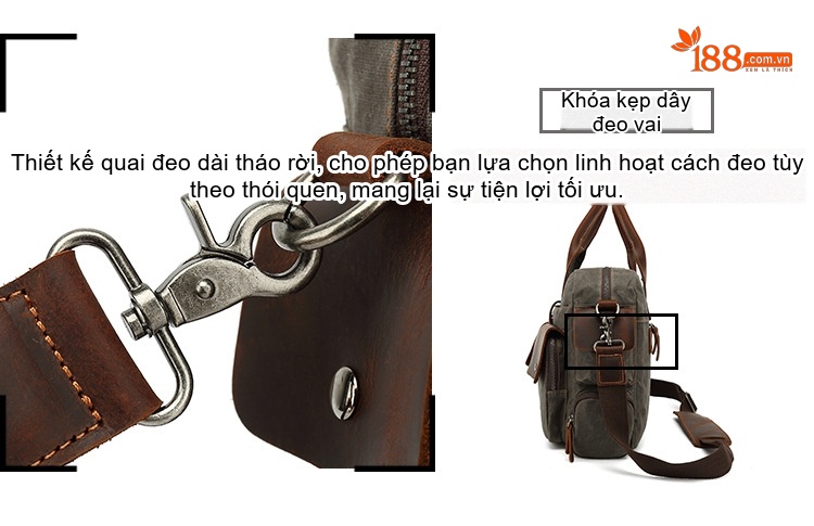 Túi Đeo Vai Nam Công Sở Vải Canvas Phối Da Thật chi tiết 12