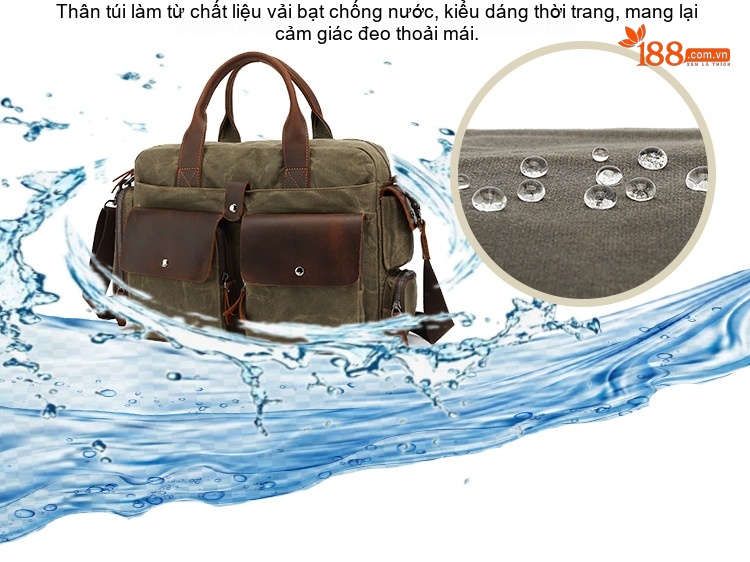 Túi Đeo Vai Nam Công Sở Vải Canvas Phối Da Thật chi tiết 3