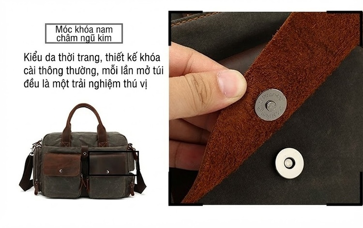 Túi Đeo Vai Nam Công Sở Vải Canvas Phối Da Thật chi tiết 11