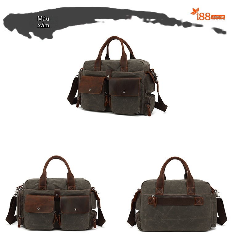 Túi Đeo Vai Nam Công Sở Vải Canvas Phối Da Thật chi tiết 8