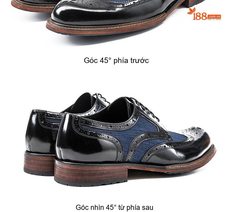 Giày Tây Buộc Dây Nam Da Bóng Phối Vải Chiều Cao Đế Khoảng 3cm Màu Đen, Xanh Navy chi tiết 6