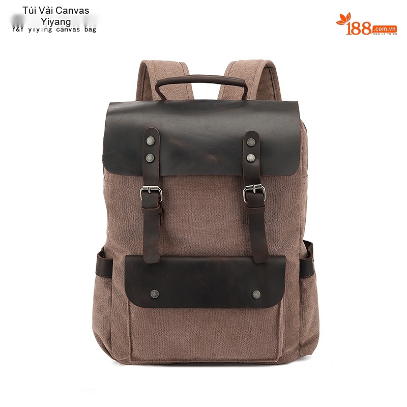 Balo Du Lịch Vải Canvas Chống Thấm Nước Da Bò Ngăn Laptop Màu Xám, Xanh, Nâu, Be