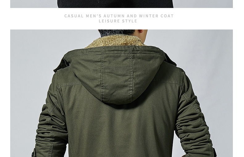 Áo Khoác Gió Nam Hàn Quốc Dáng Dài Cotton Lót Lông Dày Dặn Màu Đen, Nâu, Xanh Rêu, Be chi tiết 14