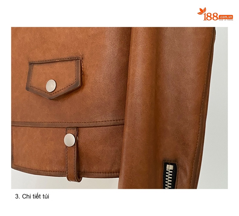 Áo Khoác Da Cừu Nữ Dáng Ngắn Ôm Dáng Cổ chữ Vest Màu Đen, Nâu chi tiết 15