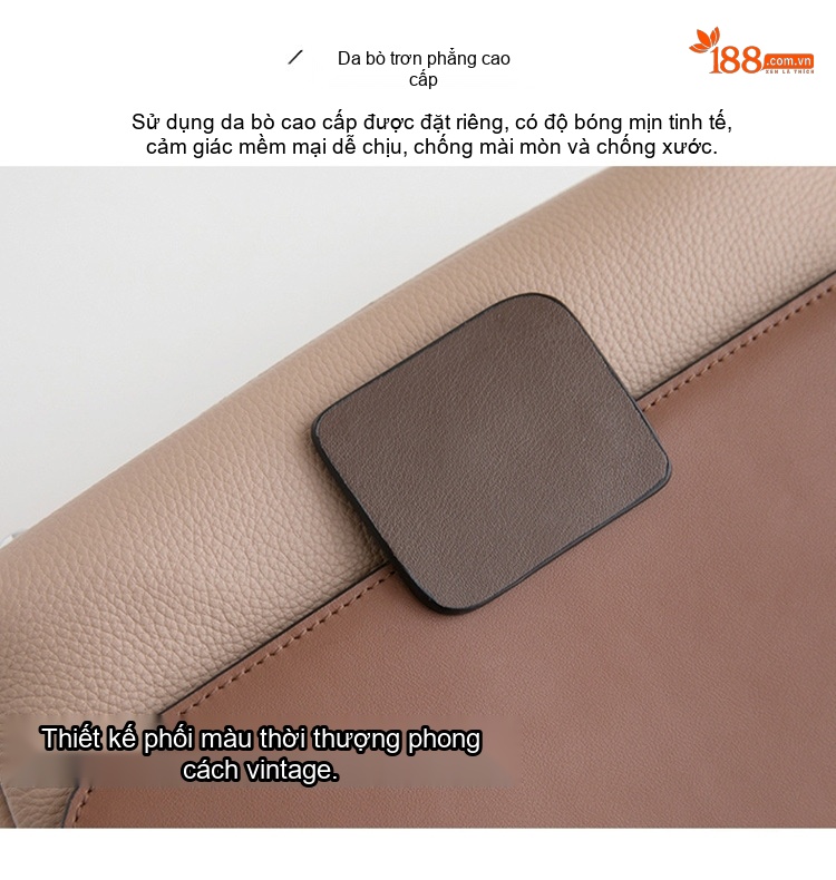 Túi Đeo Vai Nữ Da Bò Lớp 2 Thiết Kế Nhỏ Gọn Màu Nâu, Be chi tiết 7