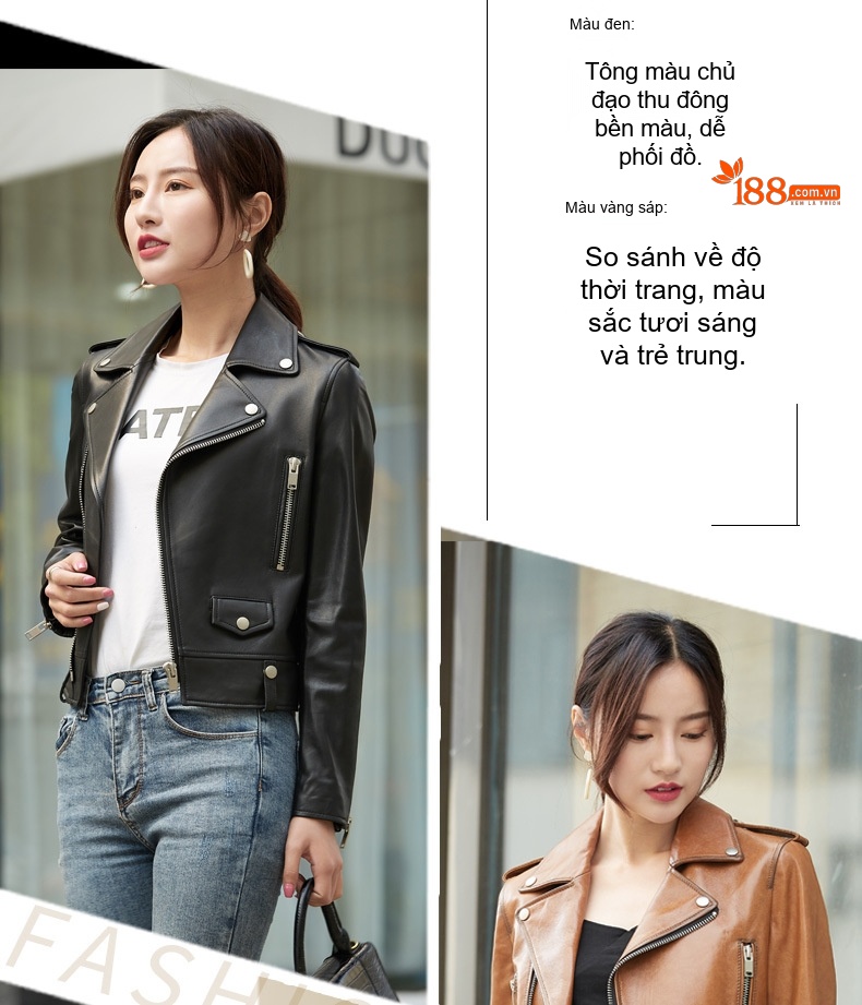 Áo Khoác Da Cừu Nữ Dáng Ngắn Ôm Dáng Cổ chữ Vest Màu Đen, Nâu chi tiết 2