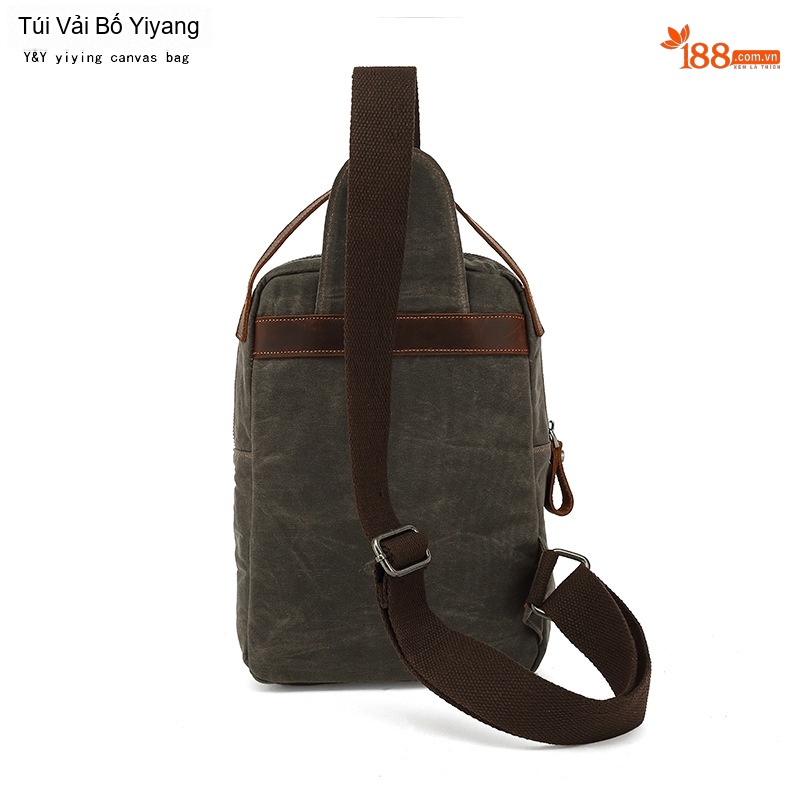 Túi Đeo Ngực/Đeo Chéo Du Lịch Vải Canvas Phối Da Thật Màu Xanh Rêu, Nâu