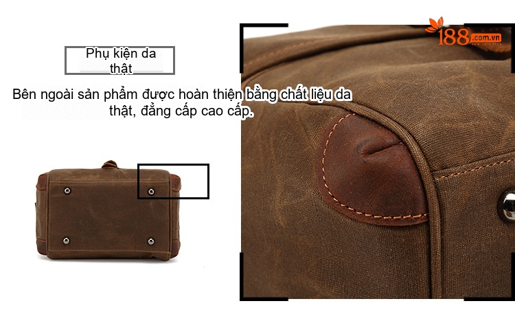 Túi Đeo Chéo Nam Nữ Vải Canvas Da Thật Chống Nước Phong Cách Retro Màu Nâu, Xanh Rêu chi tiết 11