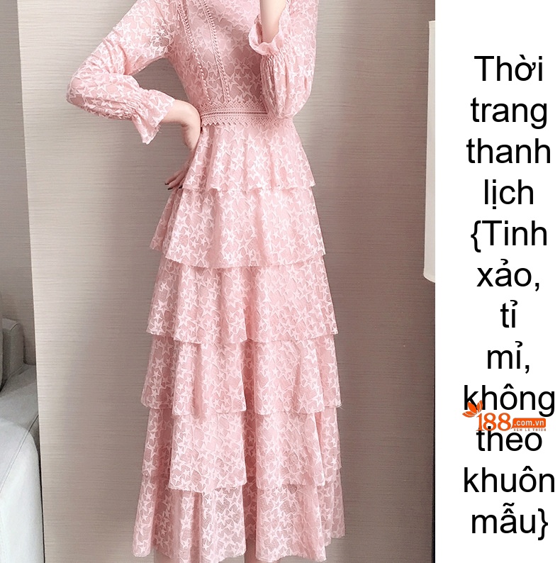 Váy Dài Tay Dáng Ôm Eo Ren Hoa Xếp Tầng Phong Cách Ulzzang Màu Hồng chi tiết 4