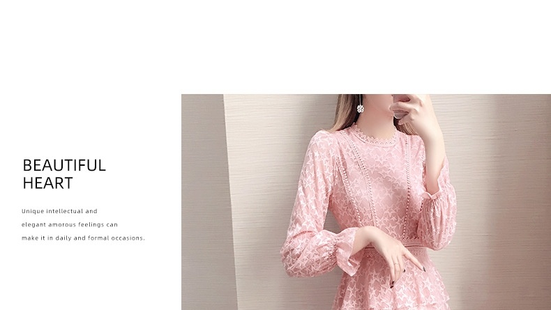 Váy Dài Tay Dáng Ôm Eo Ren Hoa Xếp Tầng Phong Cách Ulzzang Màu Hồng chi tiết 16