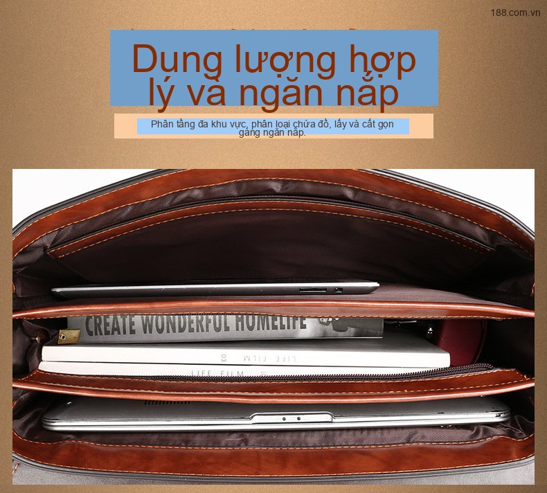 Cặp Túi Xách Tay Nam Công Sở Khóa Số Đựng Laptop Da Bóng Chống Nước Màu Nâu, Đen chi tiết 9