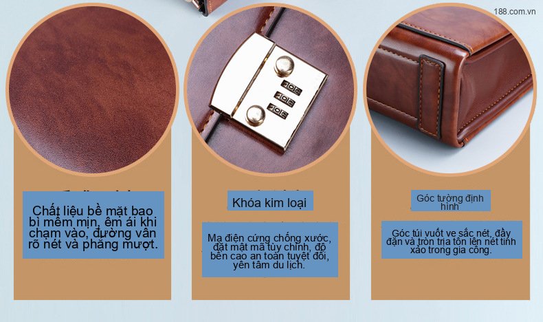 Cặp Túi Xách Tay Nam Công Sở Khóa Số Đựng Laptop Da Bóng Chống Nước Màu Nâu, Đen chi tiết 3