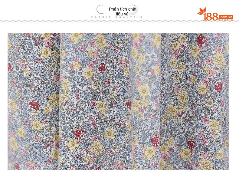 Váy Midi Nữ Cotton Lanh Họa Tiết Hoa Nhỏ Dáng Xòe Chiết Eo Tay Ngắn chi tiết 5